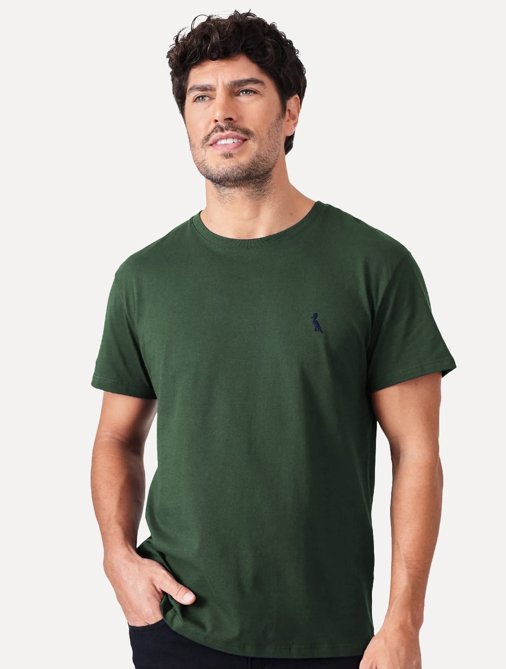 Camiseta Reserva Masculina Slim Algodão Peruano Verde Escuro