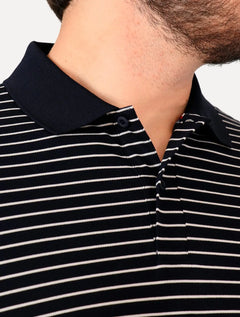 Polo Tommy Hilfiger Masculina Regular Piquet Tech Stripe Azul Marinho