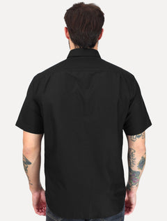 Camisa Dudalina Masculina Manga Curta Comfort Superfine Cotton Mono Logo Lisa Preta