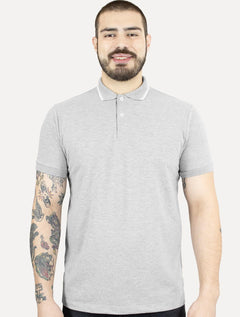 Polo Aramis Masculina Piquet Off Friso Cinza Mescla