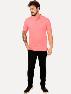 Polo Tommy Jeans Masculina Piquet Regular Placket Rosa