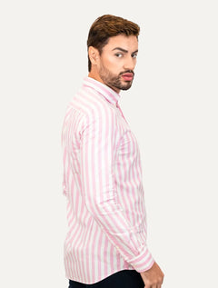Camisa Tommy Hilfiger Masculina Oxford Slim Bold Stripe Rosa Claro