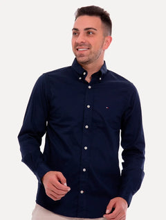 Camisa Tommy Hilfiger Masculina Regular Fit Classic Collar Azul Marinho