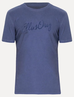 Camiseta Ellus Masculina Cotton Washed Origin. Script Azul Escuro