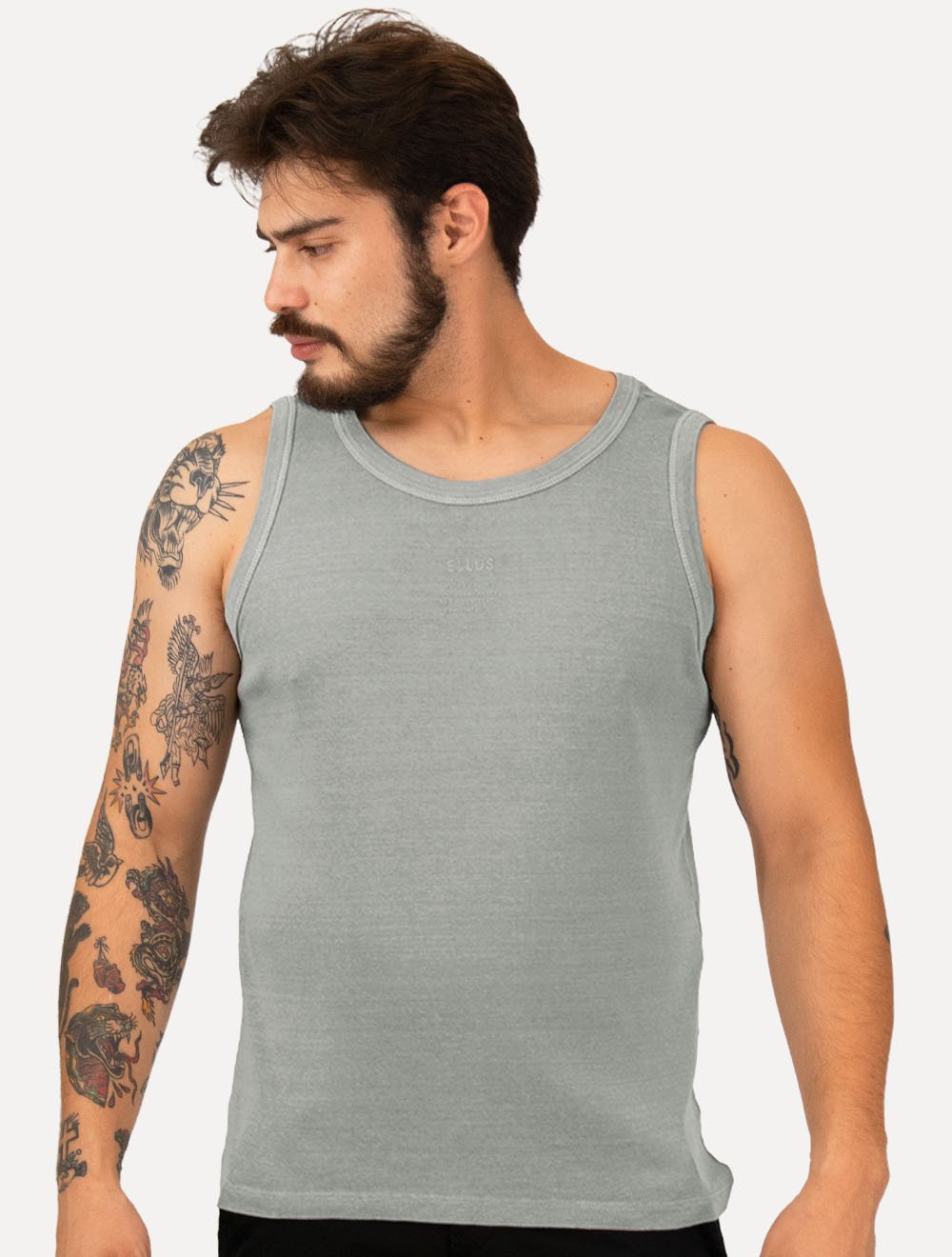 Regata Ellus Masculina Slim Rib Washed Crafted Stone Cinza
