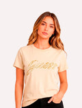 Camiseta Guess Feminina Signature Logo Foil Creme