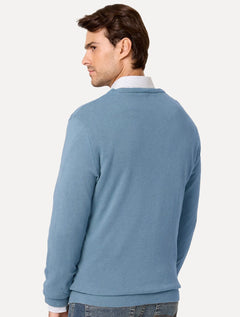 Suéter Dudalina Masculino Tricot Crewneck Basico Azul Médio