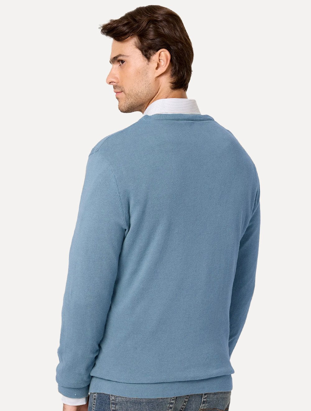 Suéter Dudalina Masculino Tricot Crewneck Basico Azul Médio