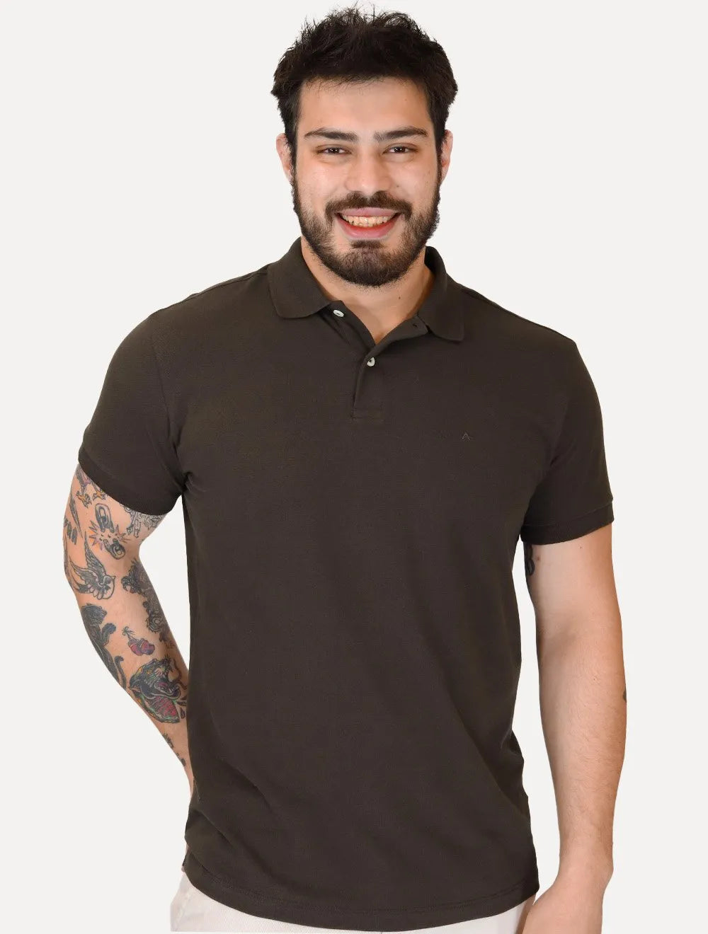 Polo Aramis Masculina Basic Piquet Mono Marrom Escuro