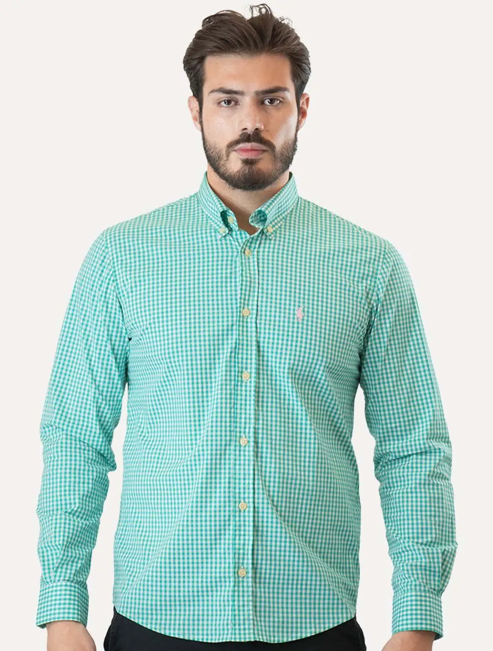 Camisa Ralph Lauren Masculina Slim Fit Stretch Poplin Verde Turquesa