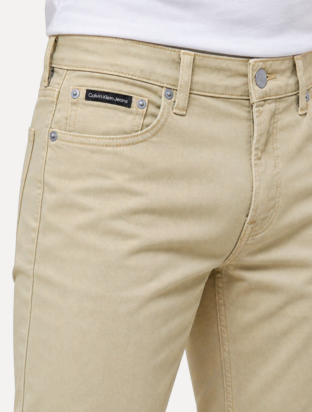 Calça Calvin Klein Jeans Masculina Slim Moletom Sarja Color Cáqui Claro