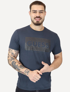 Camiseta Guess Masculina Los Angeles Logo Block Azul Marinho