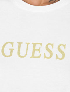 Camiseta Guess Feminina Silk Classic Gold Logo Branca