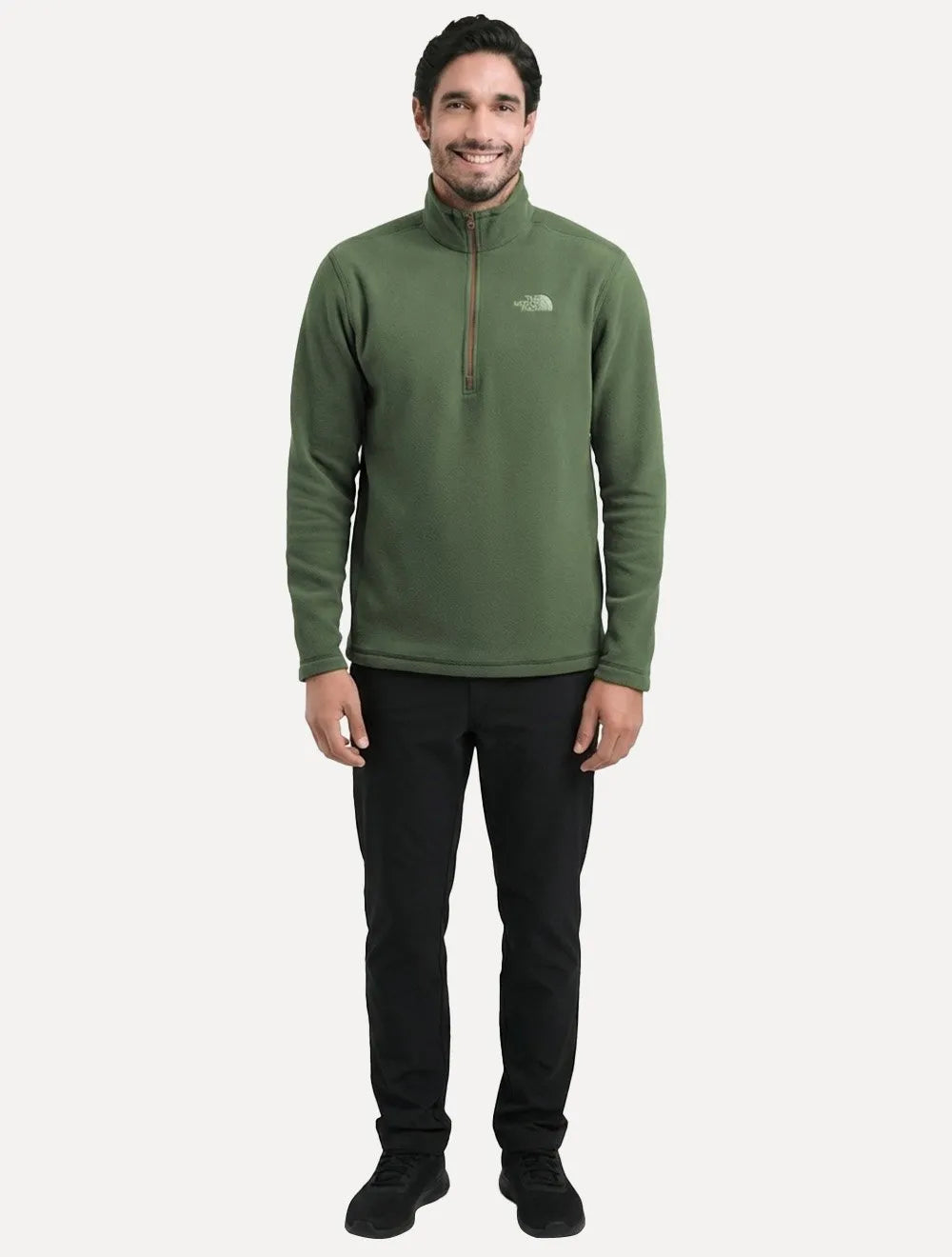 Blusa The North Face Fleece TKA 100 Glacier 1/4 Zip Gold Logo Verde Claro