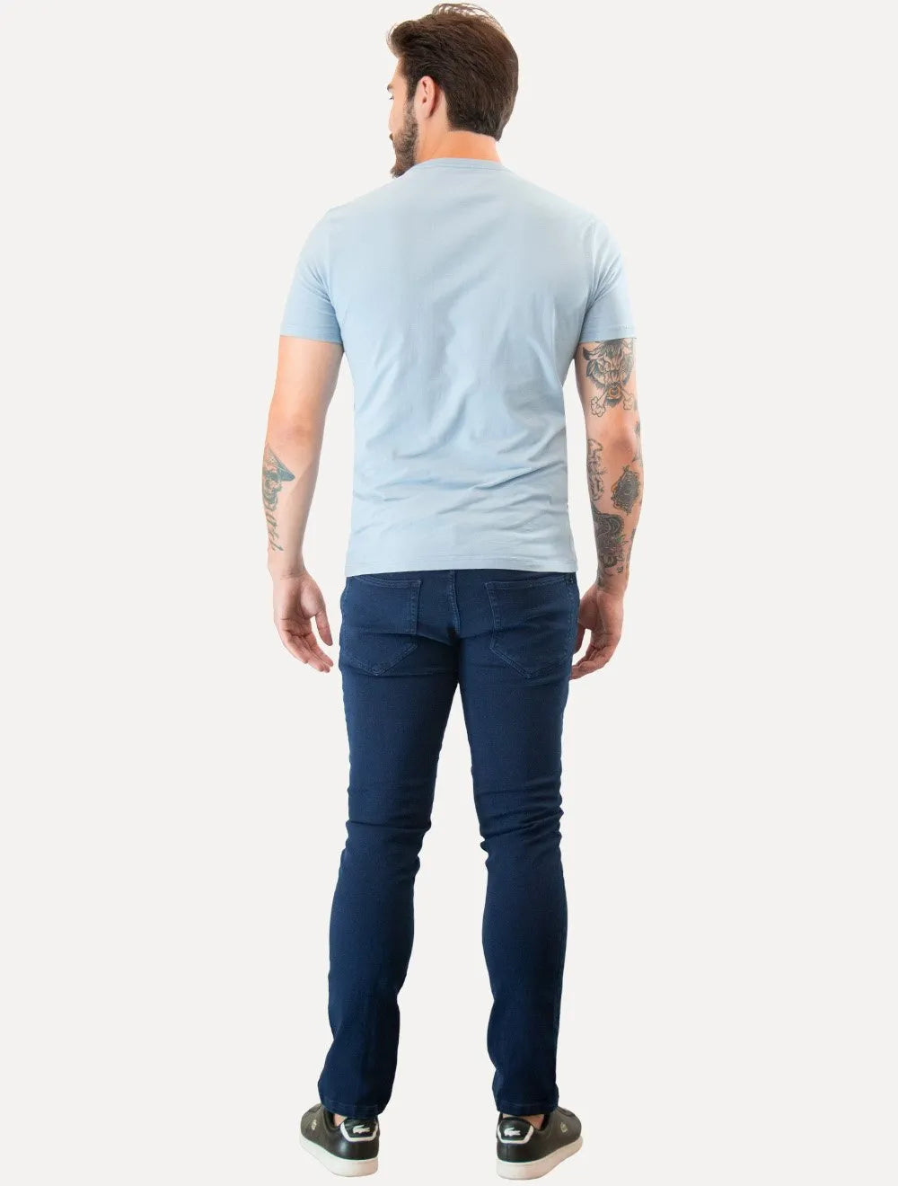 Camiseta Guess Masculina Triângulo Los Angeles Relevo Peito Azul Claro