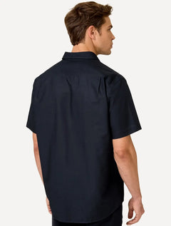 Camisa Dudalina Masculina Manga Curta Comfort Superfine Cotton Lisa Azul Marinho