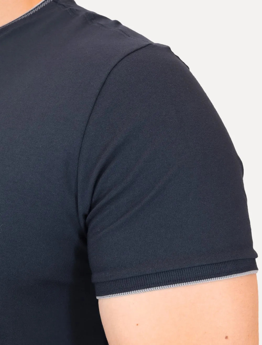 Camiseta Aramis Masculina Grey Friso Gola Light Logo Azul Marinho