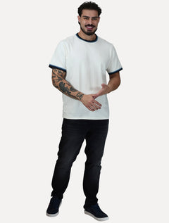 Camiseta Dudalina Masculina Cotton Blue Listra Gola Off White