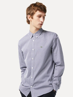 Camisa Lacoste Masculina Regular Casual Cotton Xadrez Marinho/Branca