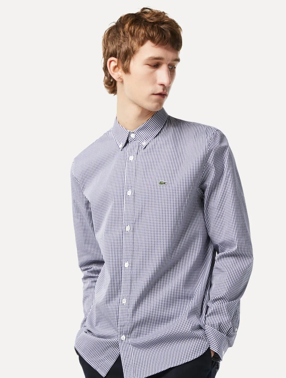 Camisa Lacoste Masculina Regular Casual Cotton Xadrez Marinho/Branca