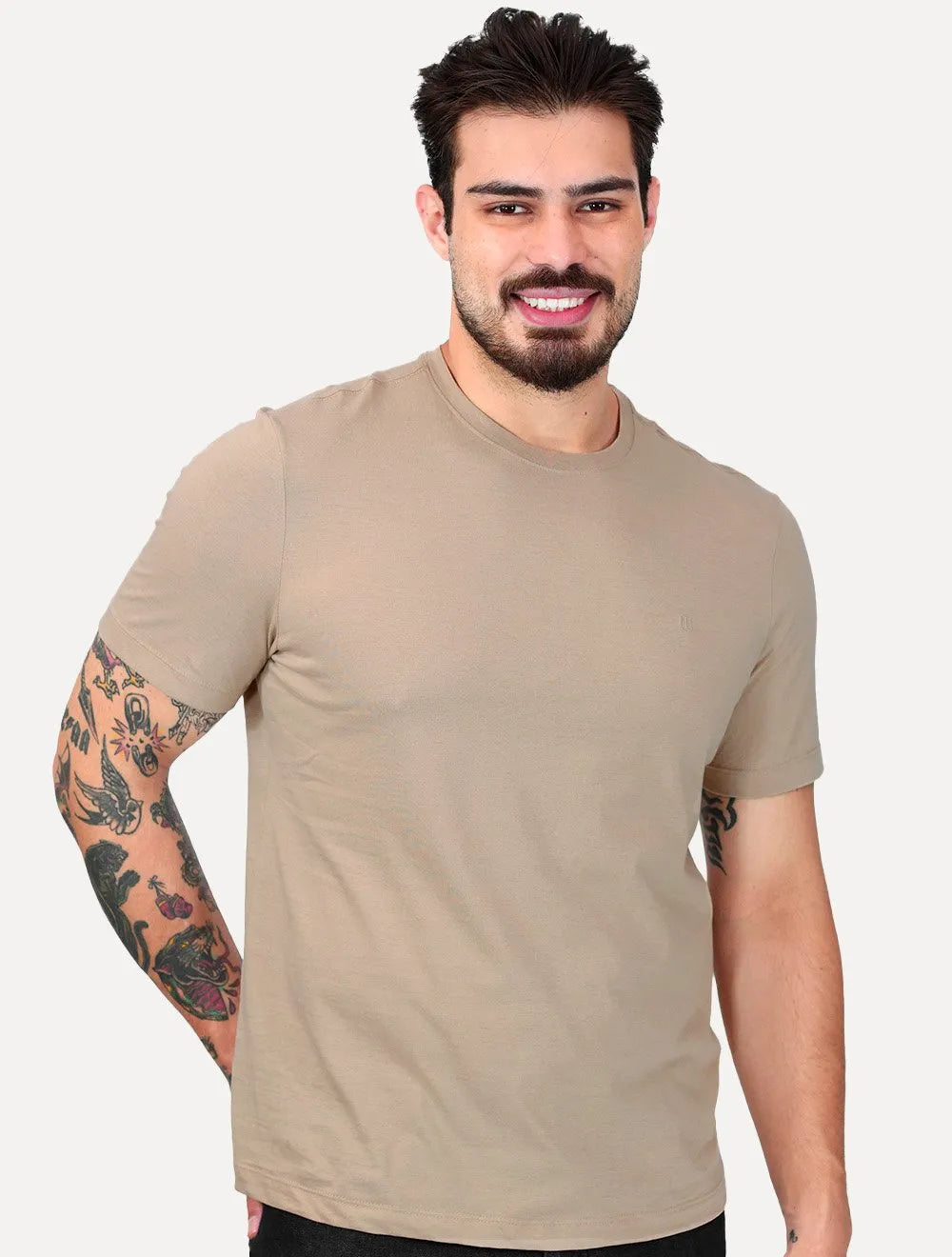 Camiseta Individual Masculina Comfort Pima Soft Touch Logo Marrom Médio