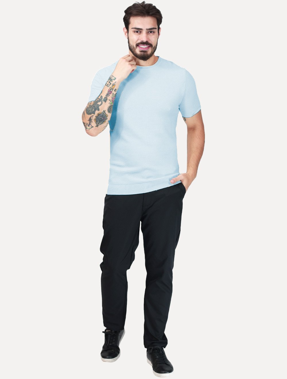 Camiseta Dixen Masculina Tricot Manga Curta Gola Careca Azul