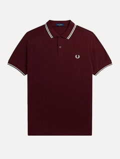 Polo Fred Perry Masculina Piquet Regular White Twin Tipped Bordô