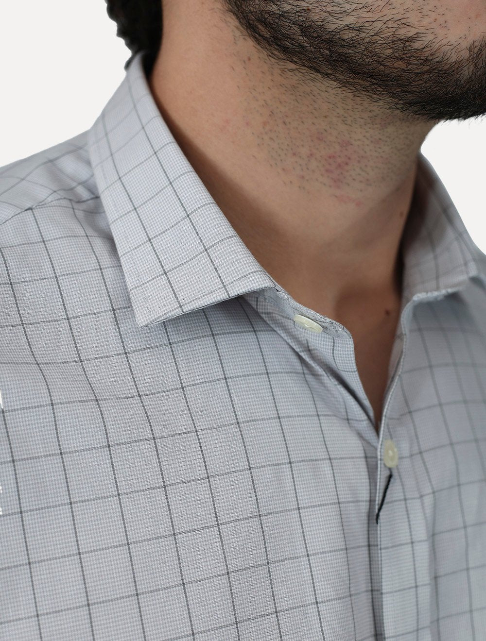 Camisa Dudalina Masculina Manga Curta Confort Superfine Cotton Light Logo Xadrez Cinza Claro