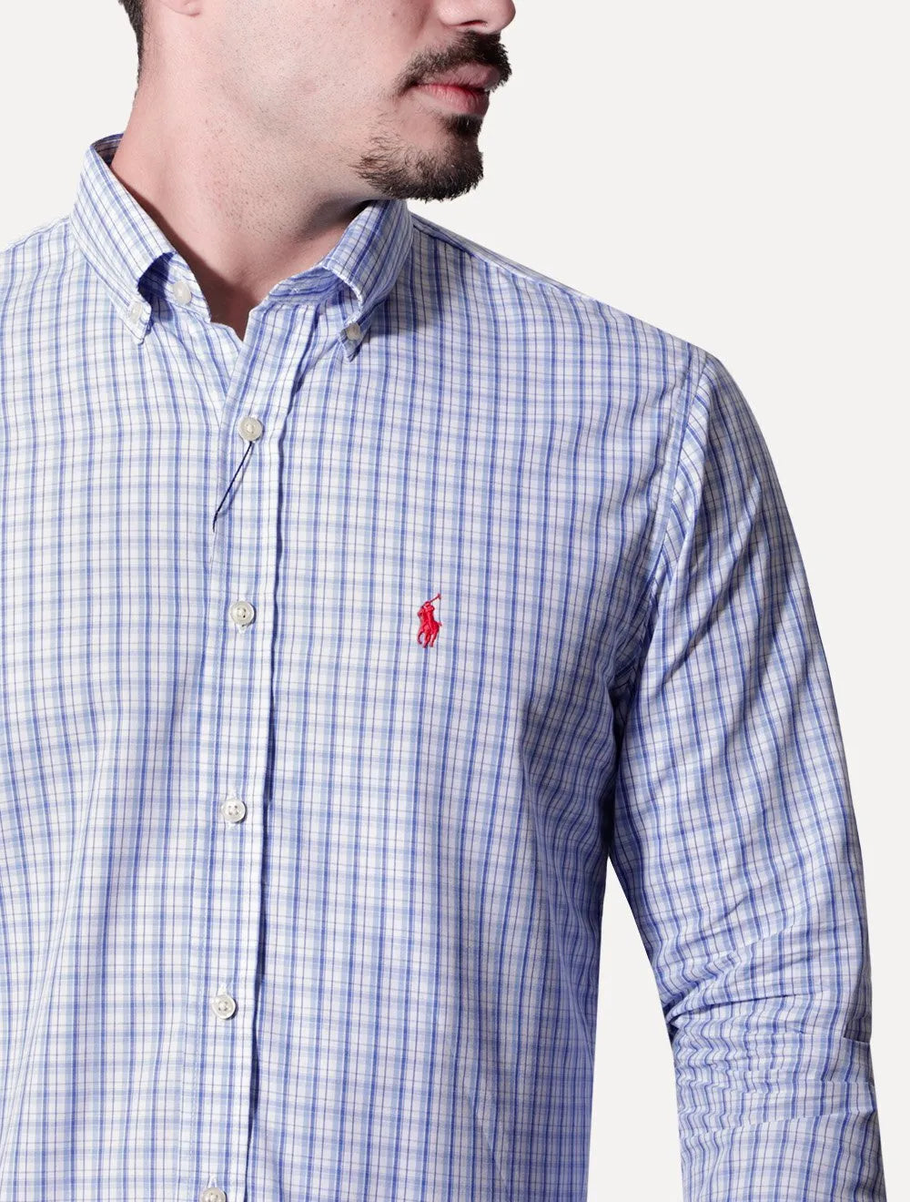 Camisa Ralph Lauren Masculina Custom Fit Turim Xadrez Azul