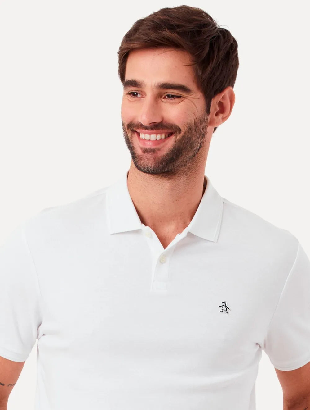 Polo Original Penguin Masculina Piquet Lisa Patch Branca