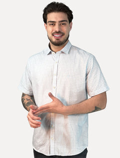 Camisa Dudalina Masculina Manga Curta Slim Confort Superfine Cotton Listrada Azul Claro