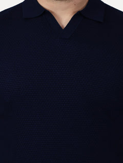 Camiseta Dixen Masculina Tricot Manga Longa Jacquard Seamless Azul Marinho
