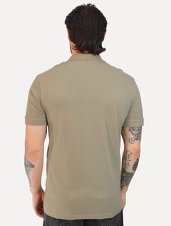 Polo Aramis Masculina Regular Basic Piquet Mono Logo Cáqui Medio Escuro