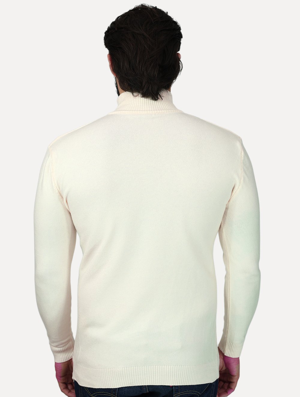 Suéter Dixen Masculino Tricot Straights Half-Zip Gola Alta Off White