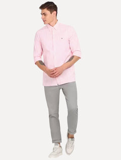 Camisa Tommy Hilfiger Masculina Regular Striped Poplin Rosa Claro