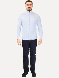Suéter Tommy Hilfiger Masculino Essential Cotton Zip Through Azul Claro