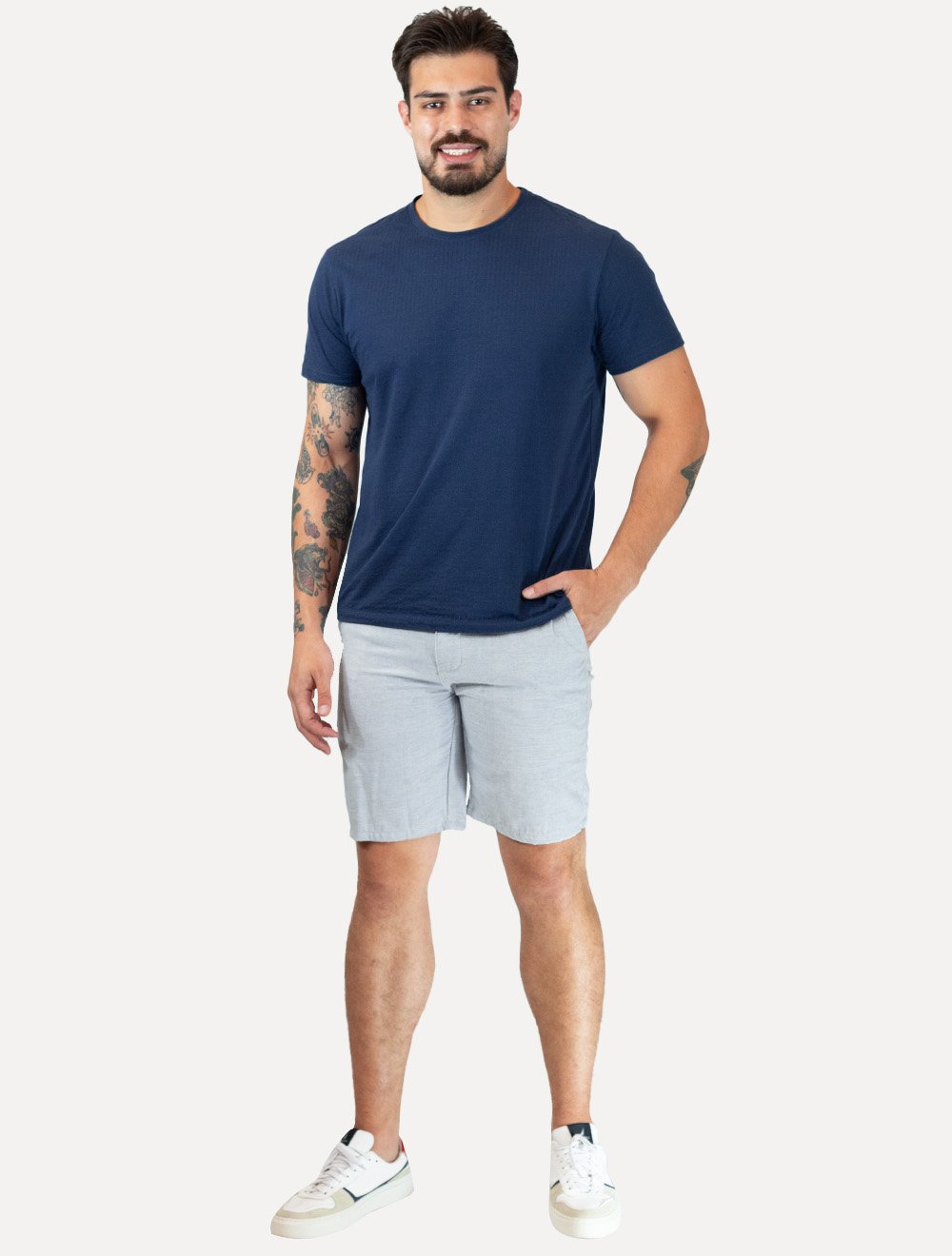 Bermuda King & Joe Masculina Slim Casual Soft Colors Azul Claro