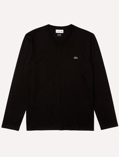 Camiseta Lacoste Masculina Manga Longa Jersey Pima Cotton V-Neck Lightweight Preta