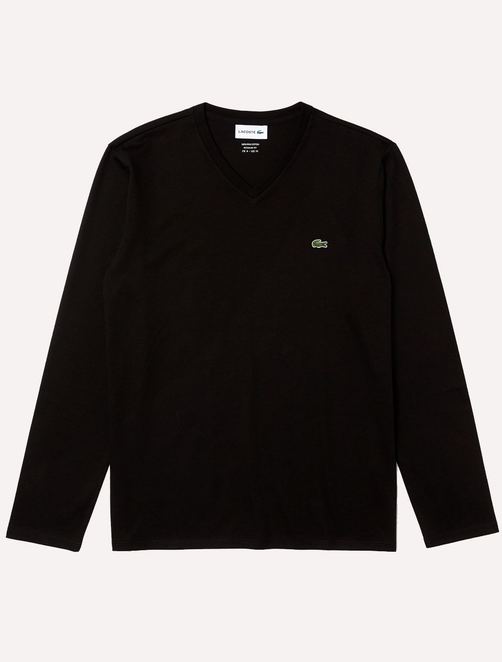 Camiseta Lacoste Masculina Manga Longa Jersey Pima Cotton V-Neck Lightweight Preta