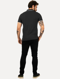 Polo John John Masculina Two Lines Preta