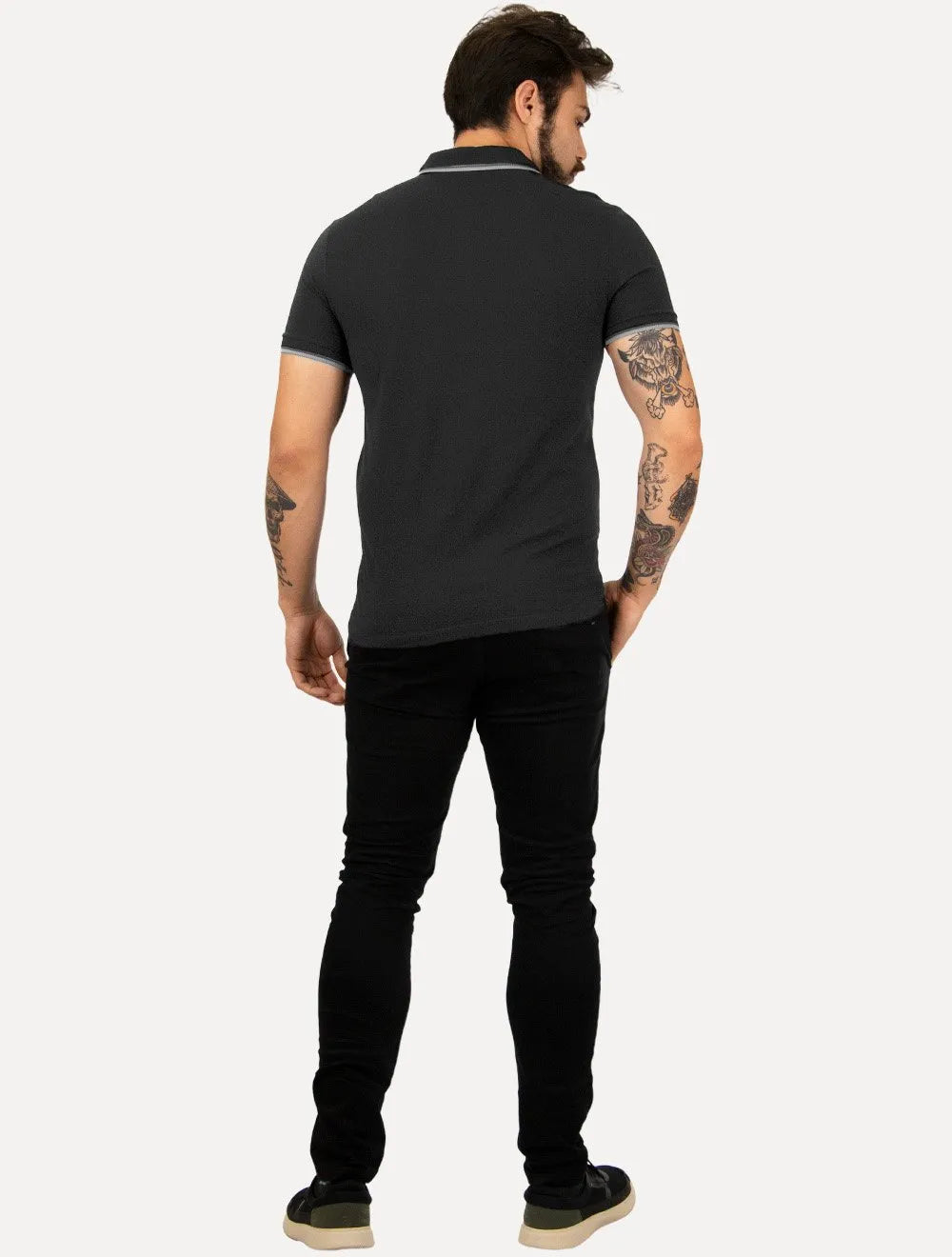 Polo John John Masculina Two Lines Preta