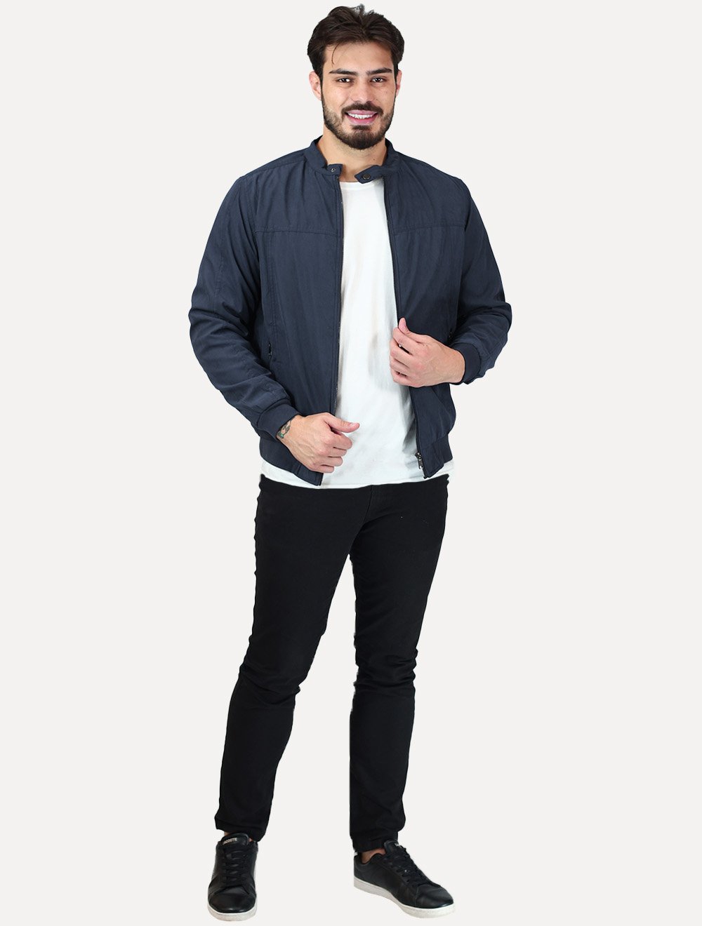 Jaqueta Dixen Masculina Sarja Forrada Zíper Frontal Azul Marinho