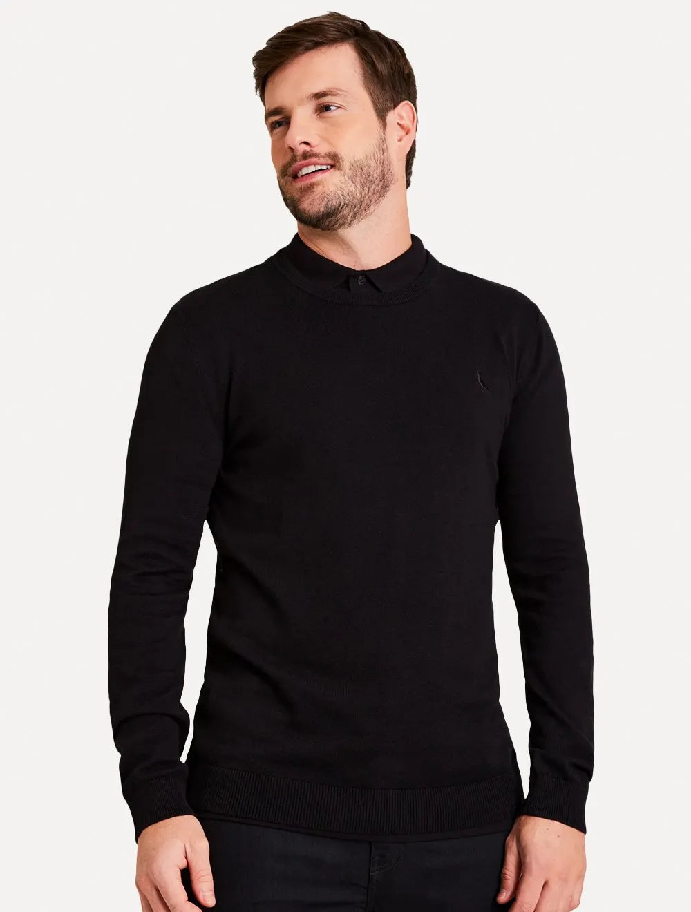 Suéter Reserva Masculino Tricot Basico Gola Careca Preto