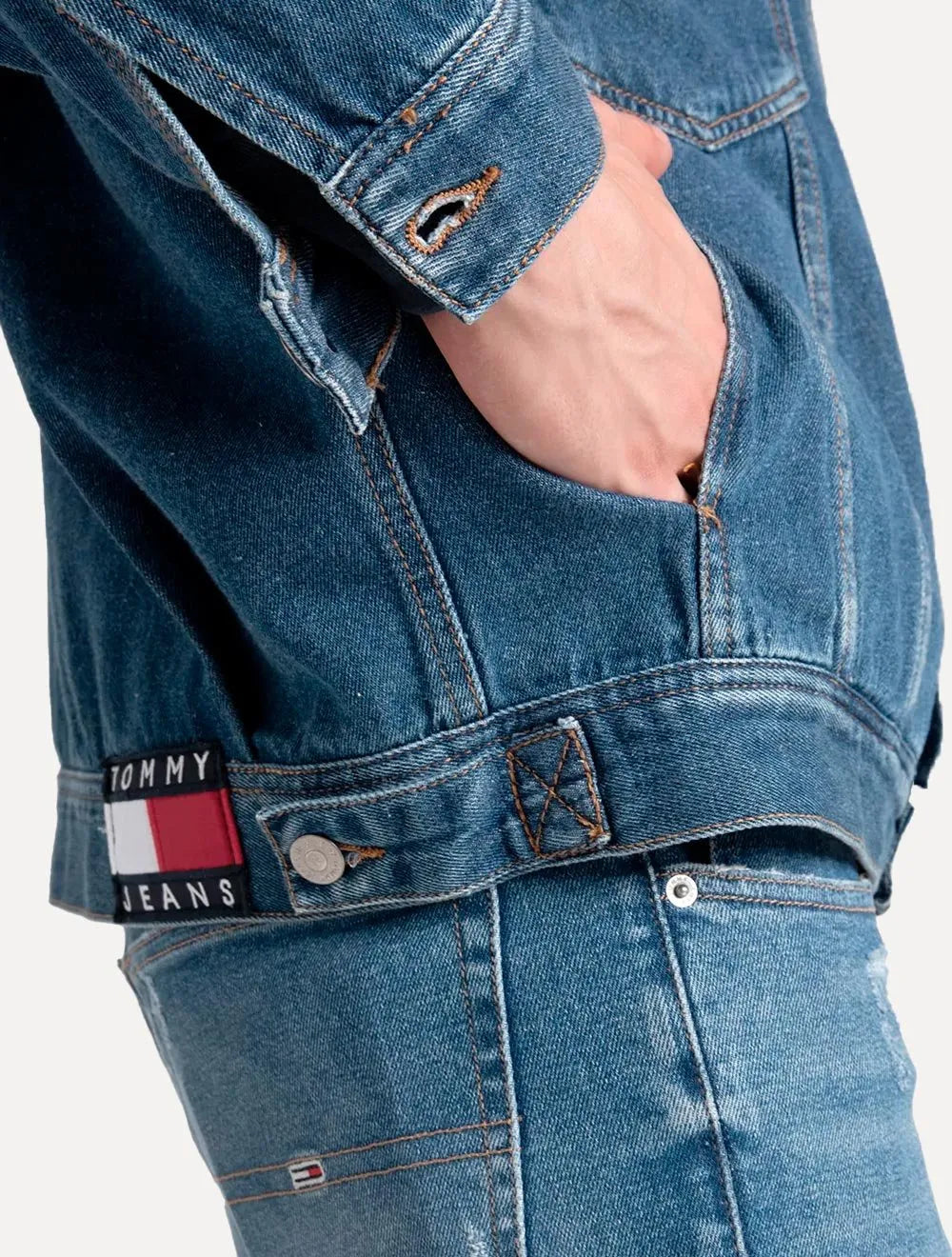 Jaqueta Tommy Jeans Masculina Ryan Trucker Denim Azul Médio