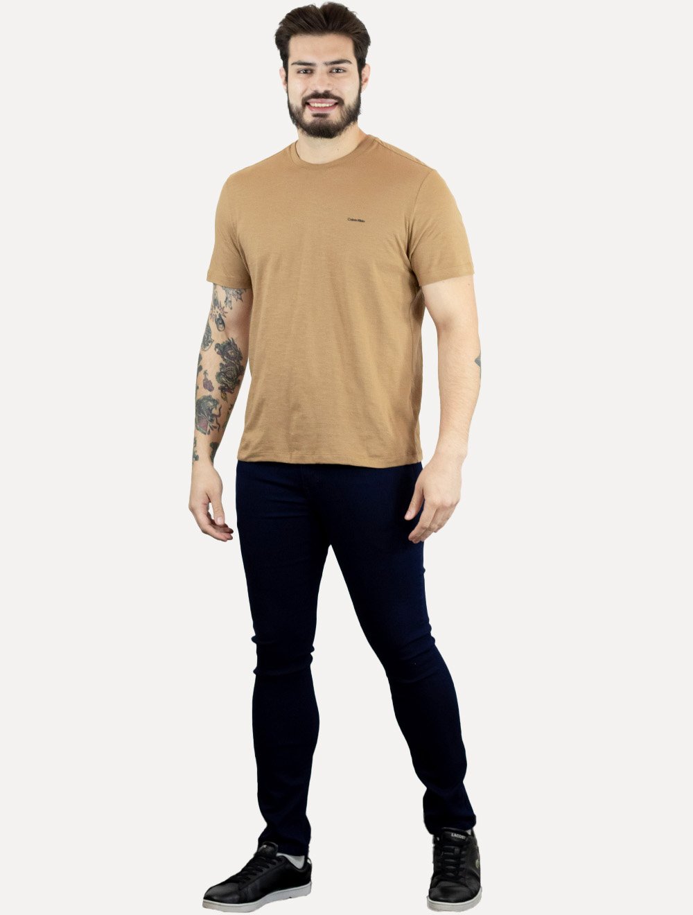 Camiseta Calvin Klein Masculina Flame New Logo Cáqui Mescla