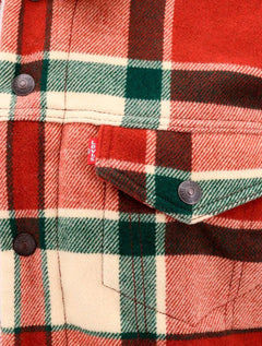 Jaqueta Levis Jeans Masculina Trucker Xadrez Tipo III Sherpa Cáqui Marrom