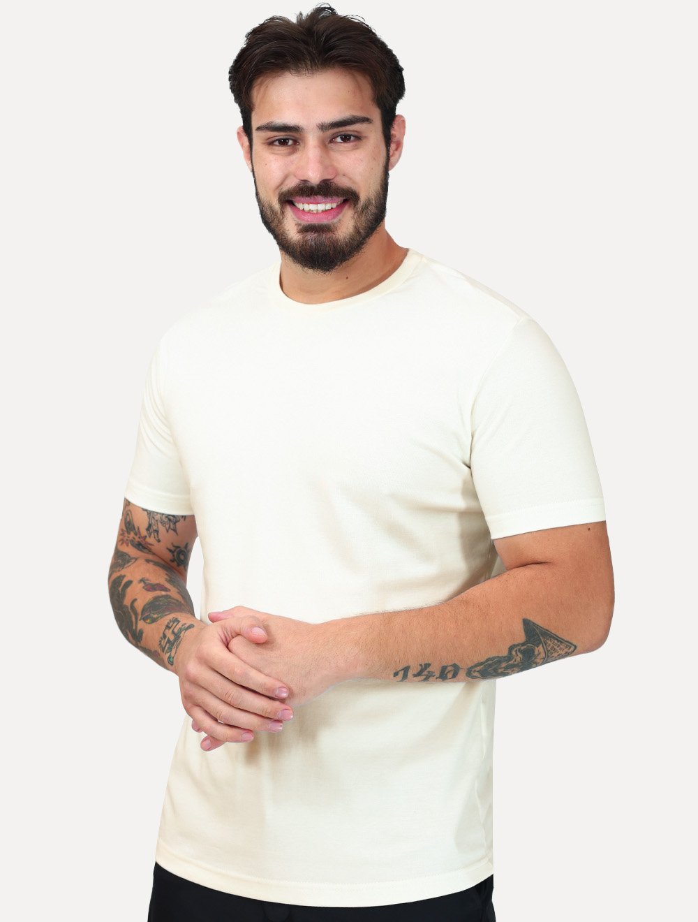 Camiseta K&J Black Premium Slim Suedine Egípcio Off White