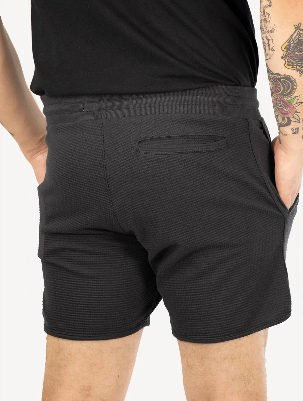 Bermuda Reserva Masculina Moletom Malha Textura Waffle Preta