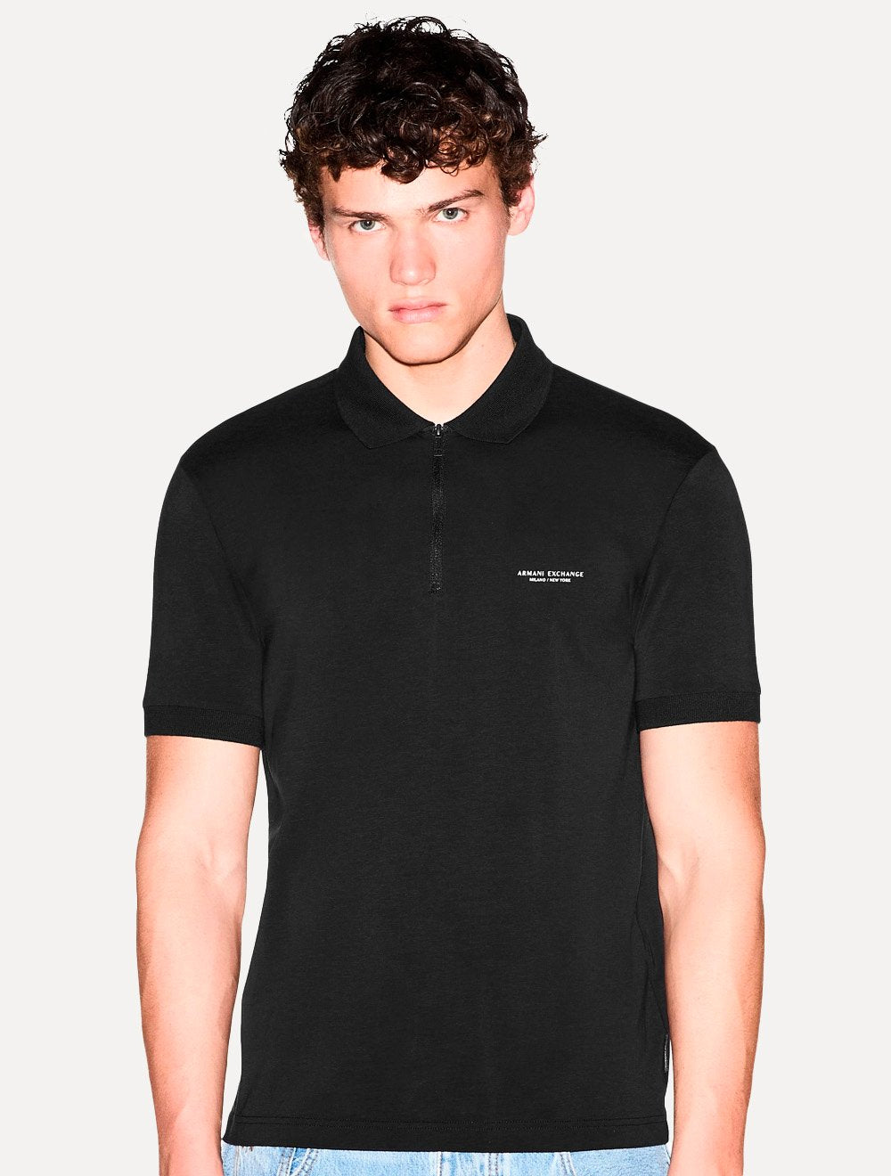 Camisa Polo Armani Exchange Slim Fit Malha de Algodão Half Zip Preta