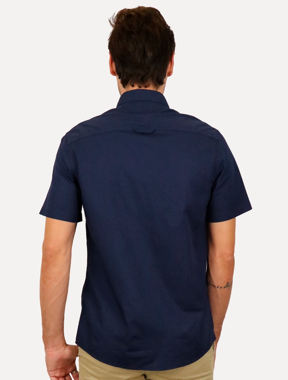 Camisa Tommy Jeans Masculina Manga Curta Solid Poplin Azul Marinho